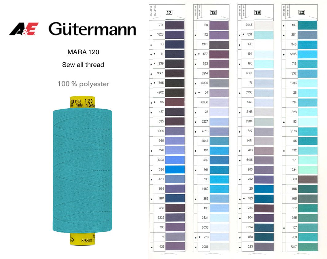 Gütermann Industrial Mara 120 Thread - SHADE CARD 17 to 20 - Galedi Pins