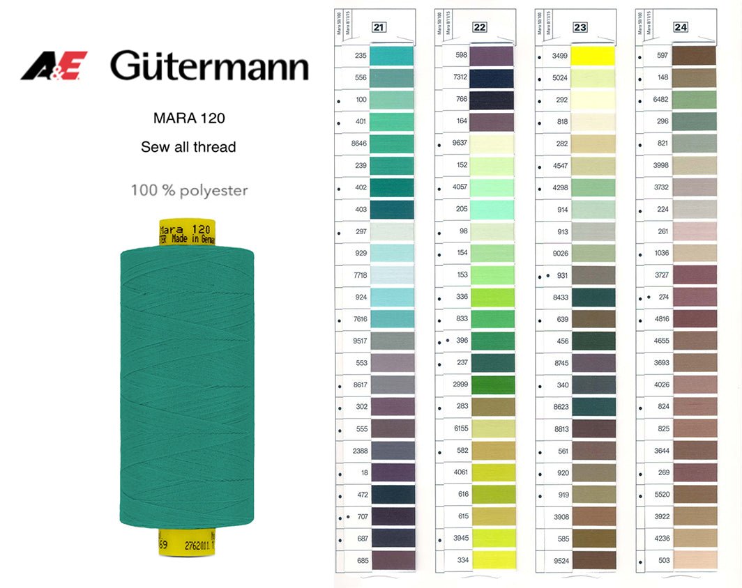 Gütermann Industrial Mara 120 Thread - SHADE CARD 21 to 24 - Galedi Pins