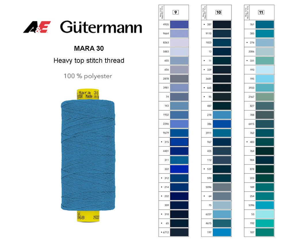 Gütermann Industrial Mara 30 Thread - SHADE CARD 9,10 & 11 - Galedi Pins