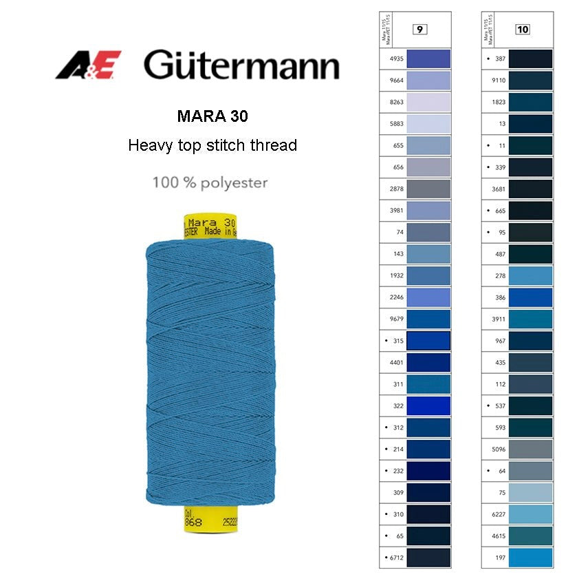 Gutermann Industrial Mara 30 Thread – Article no. 702404 - 300m Spool - Shade Card 9-10