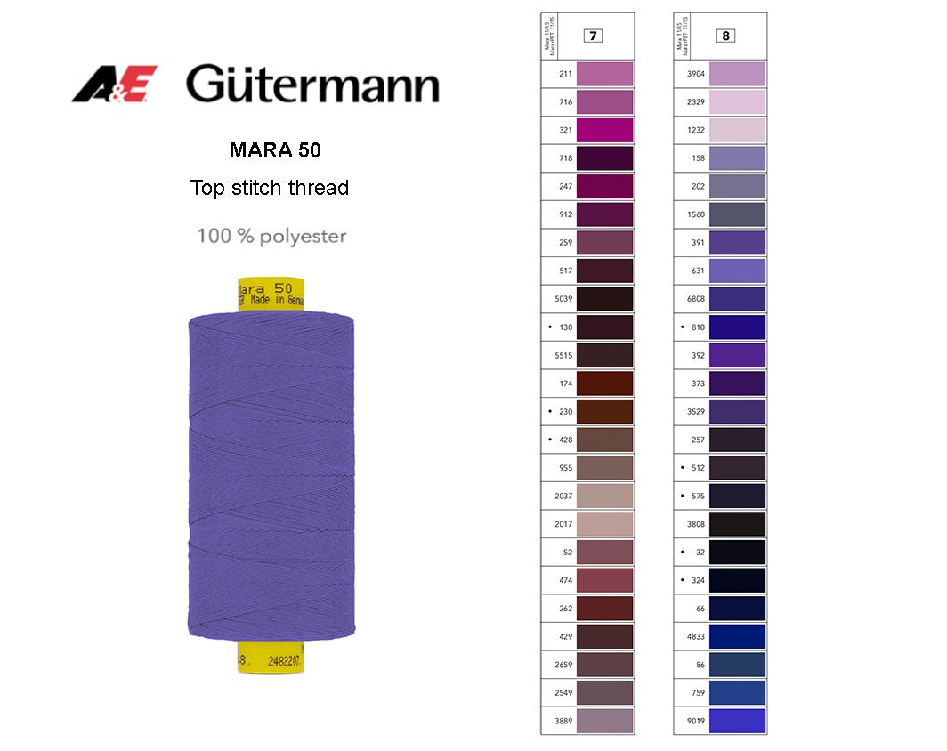 Gütermann Industrial Mara 50 Thread - SHADE CARD 7 & 8 - Galedi Pins