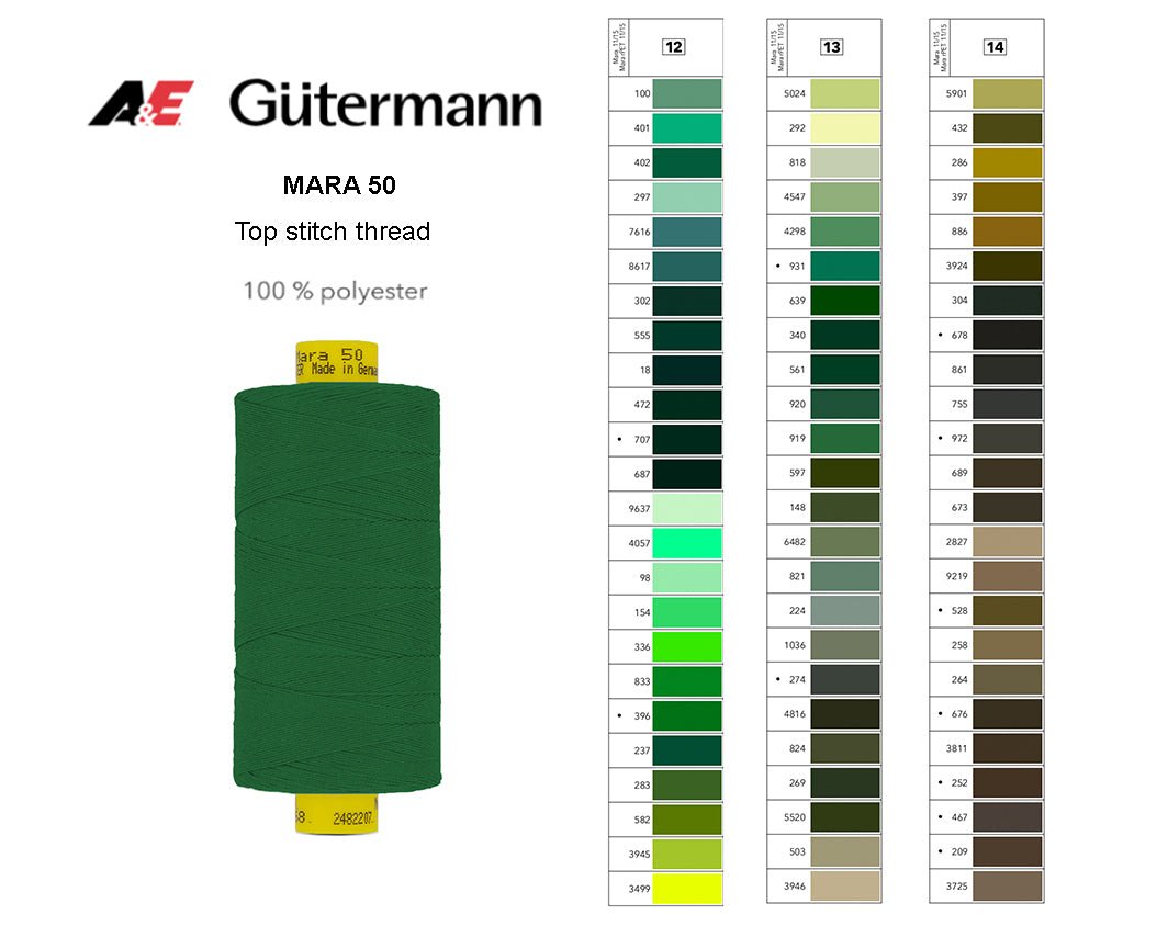Gütermann Industrial Mara 50 Thread - SHADE CARD 12, 13 & 14 - Galedi Pins