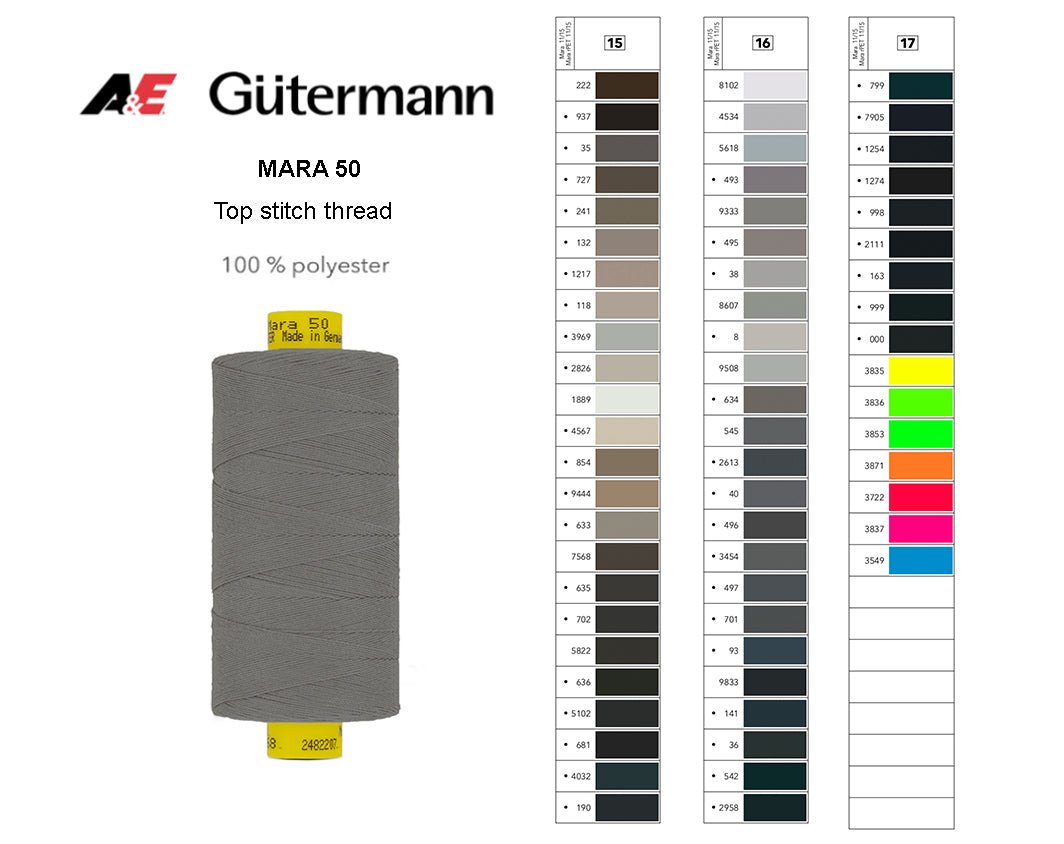 Gütermann Industrial Mara 50 Thread - SHADE CARD 15,16 & 17 - Galedi Pins