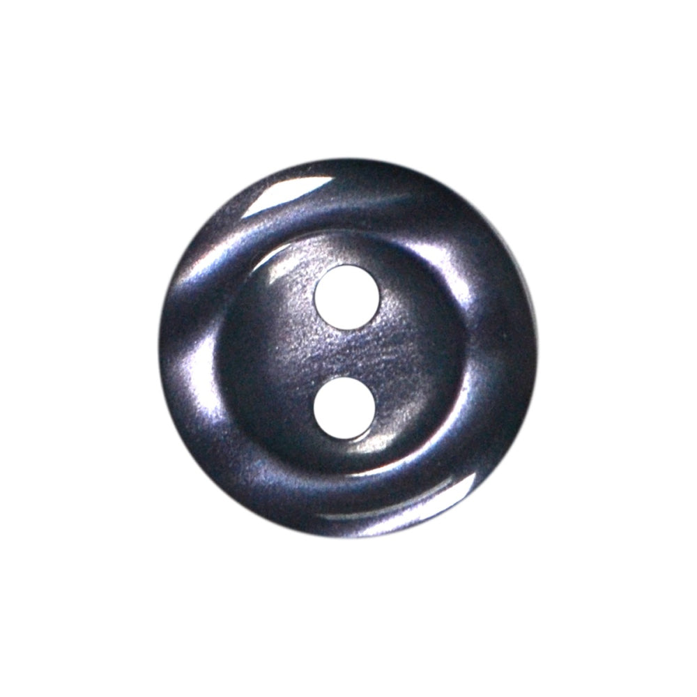 Shiny dark gray 2-hole polyester button.