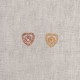 Two heart-shaped alloy craft buttons with rhinestones.