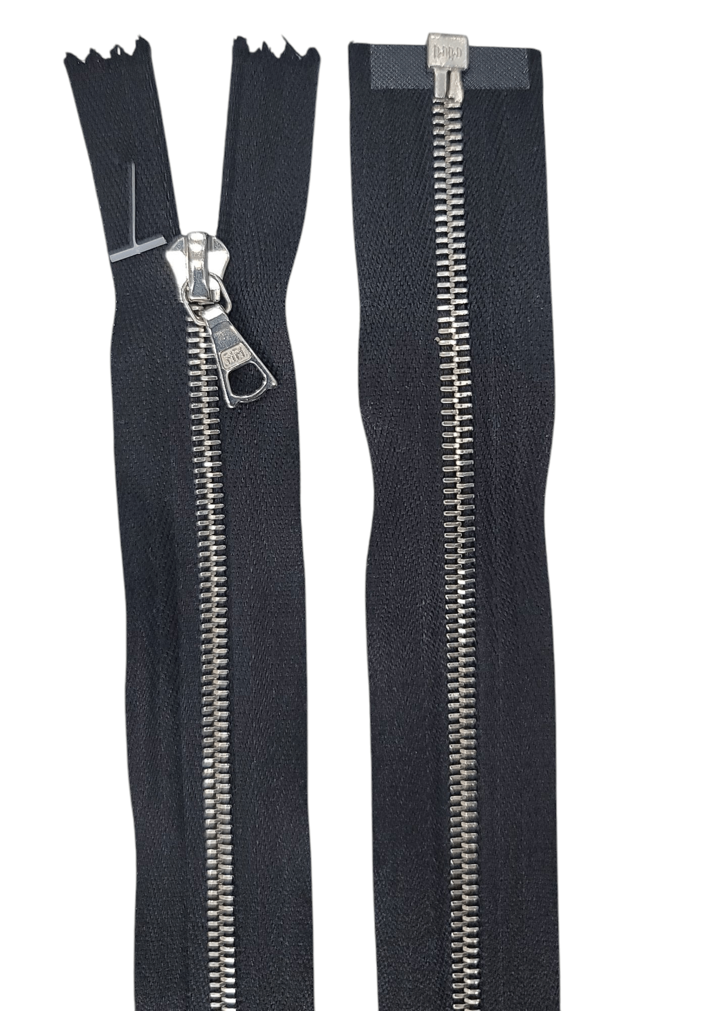 RIRI Black & Silver metal black zip, 100cm, M4, One way open end. - Galedi Pins