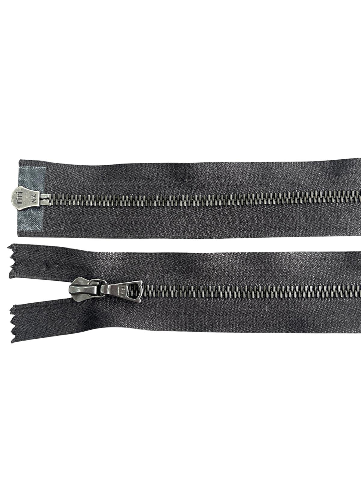 RIRI Metal Zipper Black – Black & Silver Metal 100cm, M4 Two-Way Open