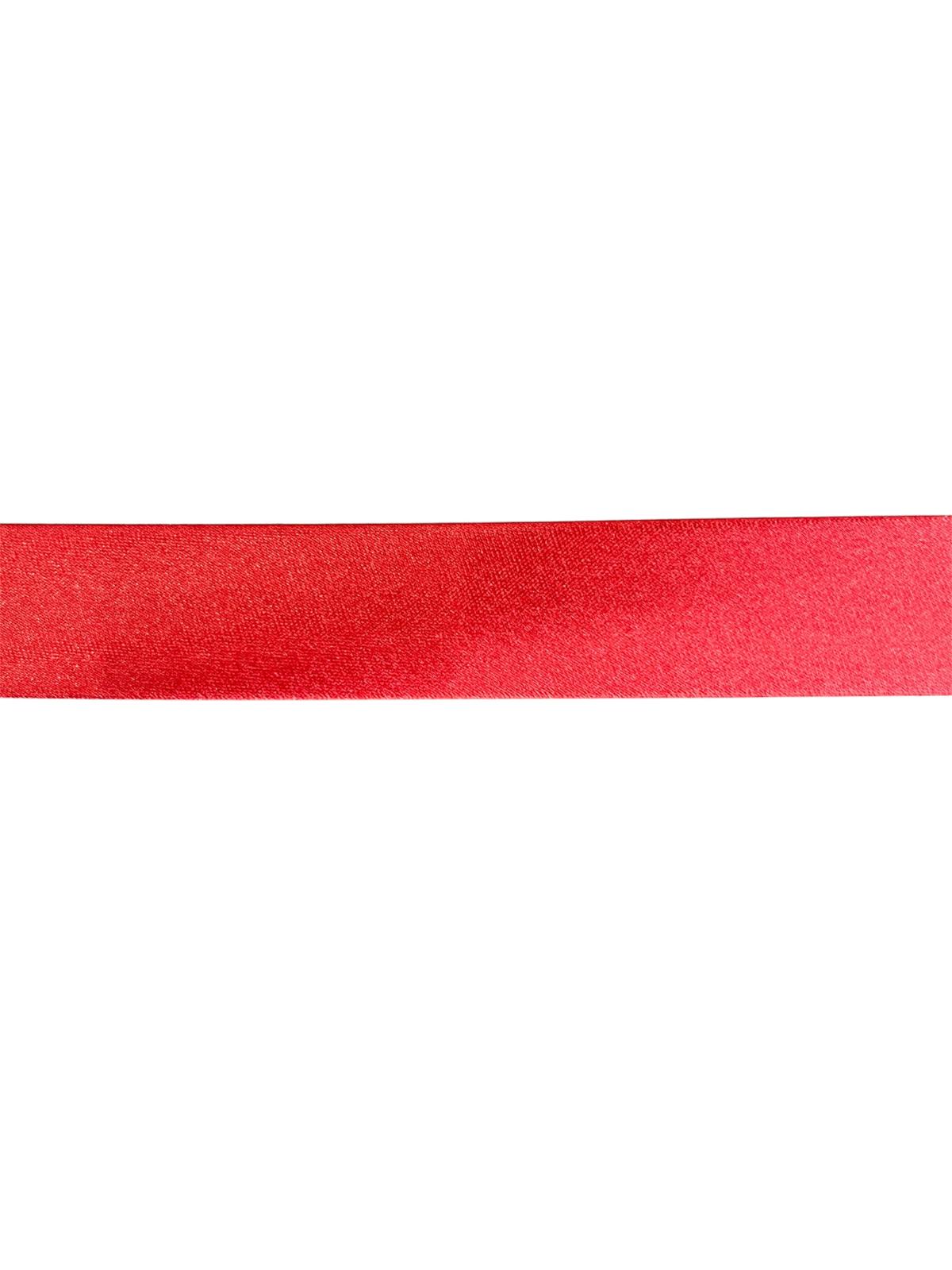 Red satin bias binding tape for sewing and crafting.