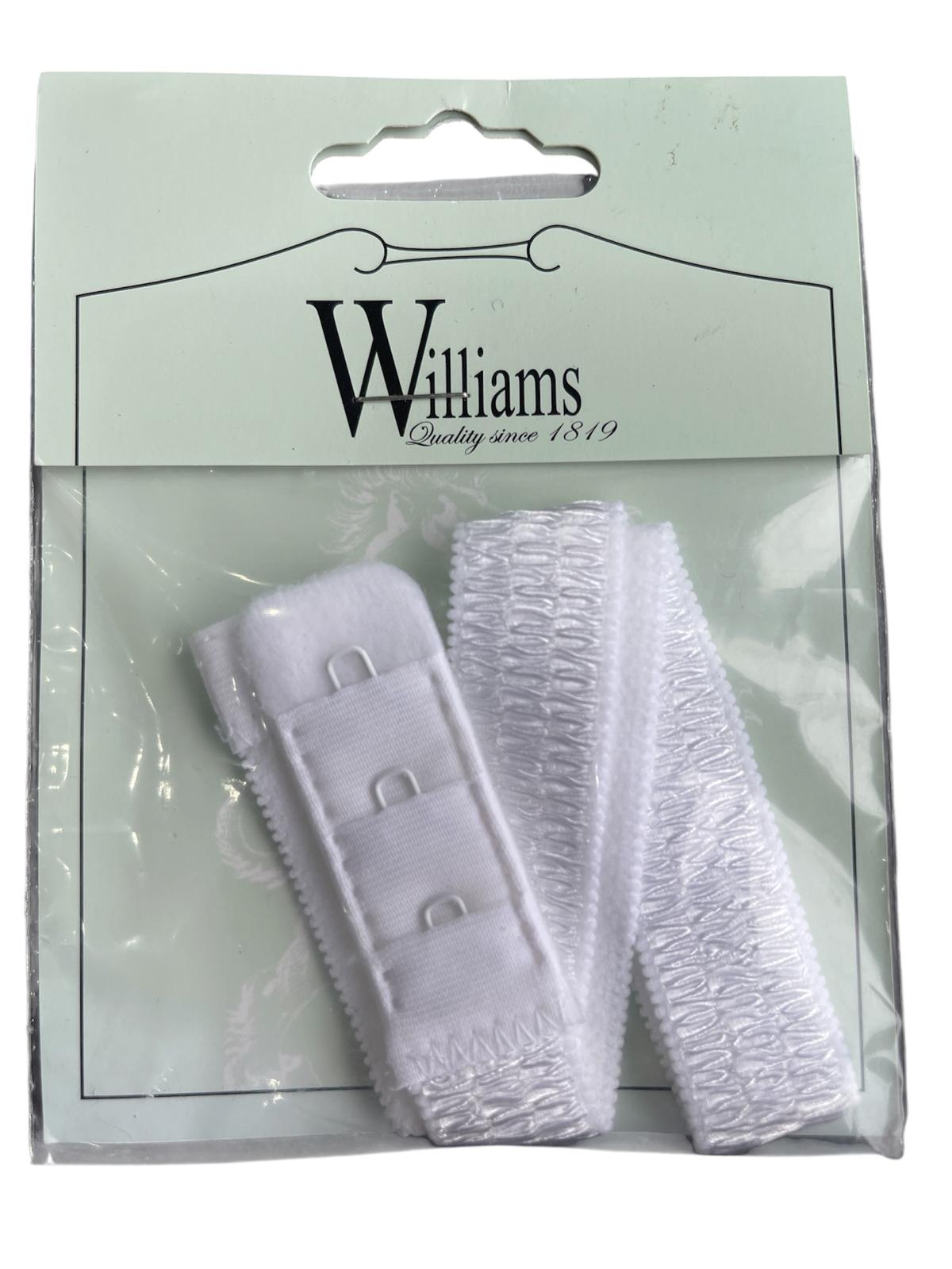 White 18mm by 190mm single-hook elastic bra extender strap in its original packaging.