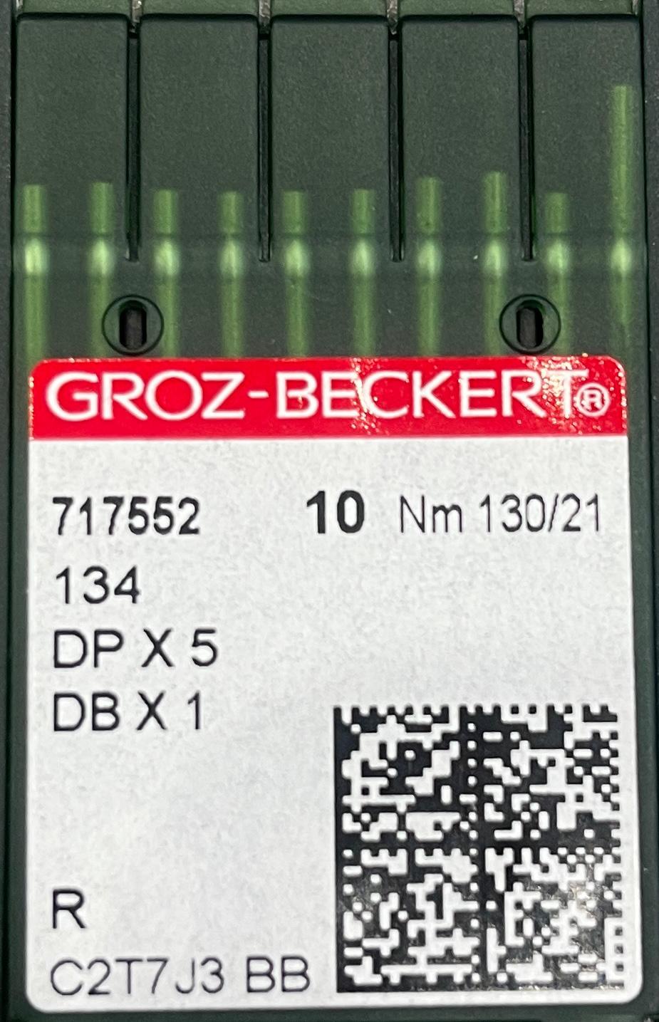 A pack of ten Groz-Beckert industrial sewing machine needles in size 130/21 with a round shank.