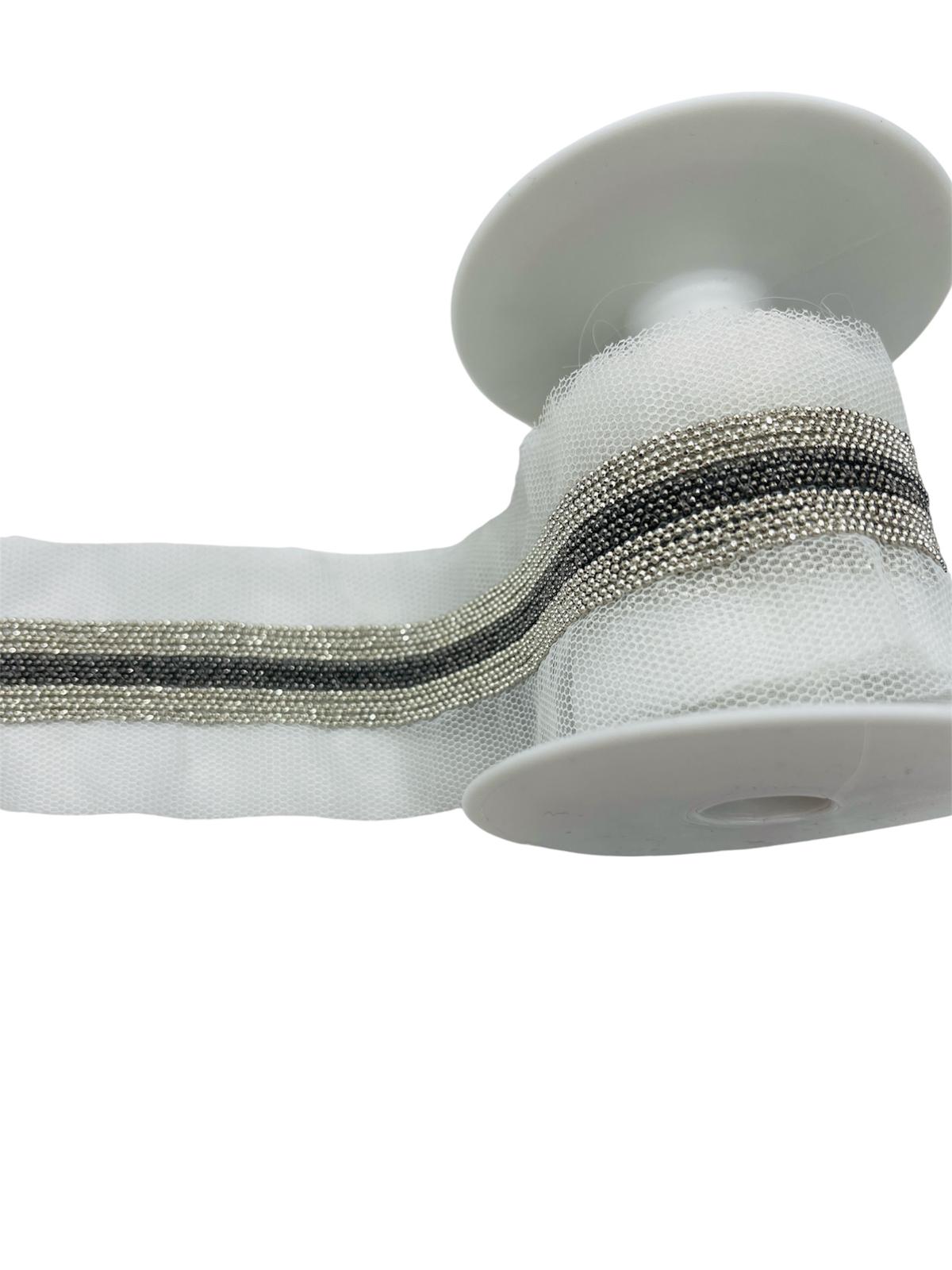 White netted designer trim - Silver & Grey design