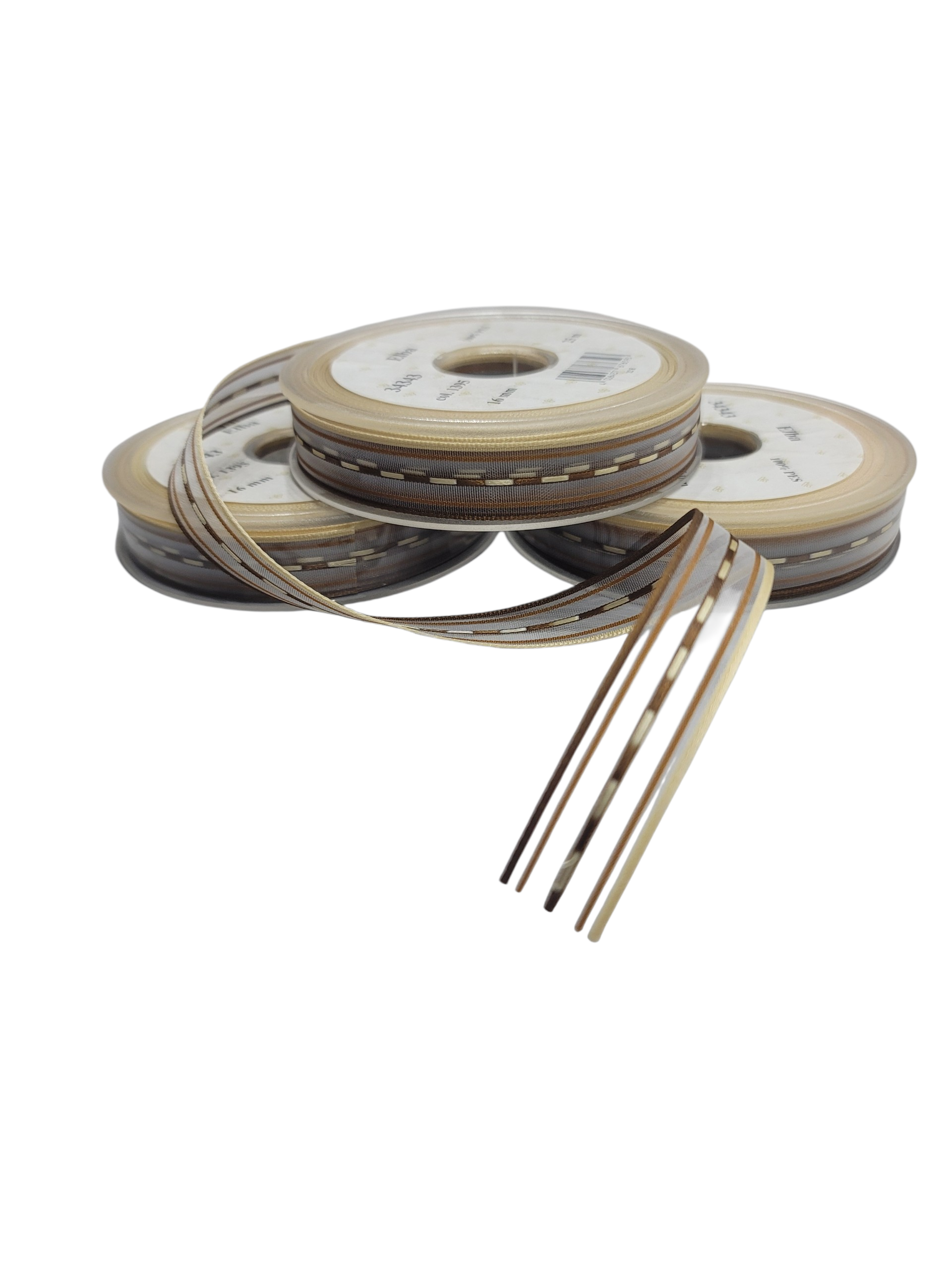 Elba Chiffon Ribbon Tape - Brown/Cream 16mm x 25m Roll