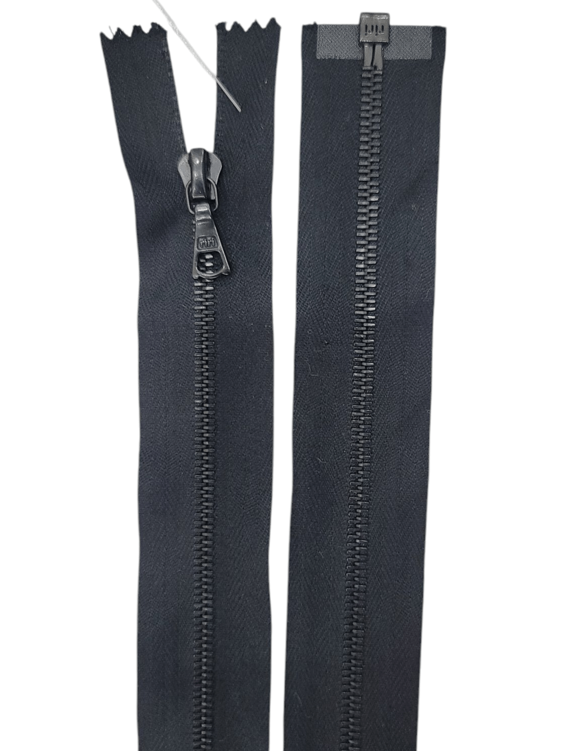 RIRI Black & Silver metal black zip, 100cm, M4, One way open end. - Galedi Pins