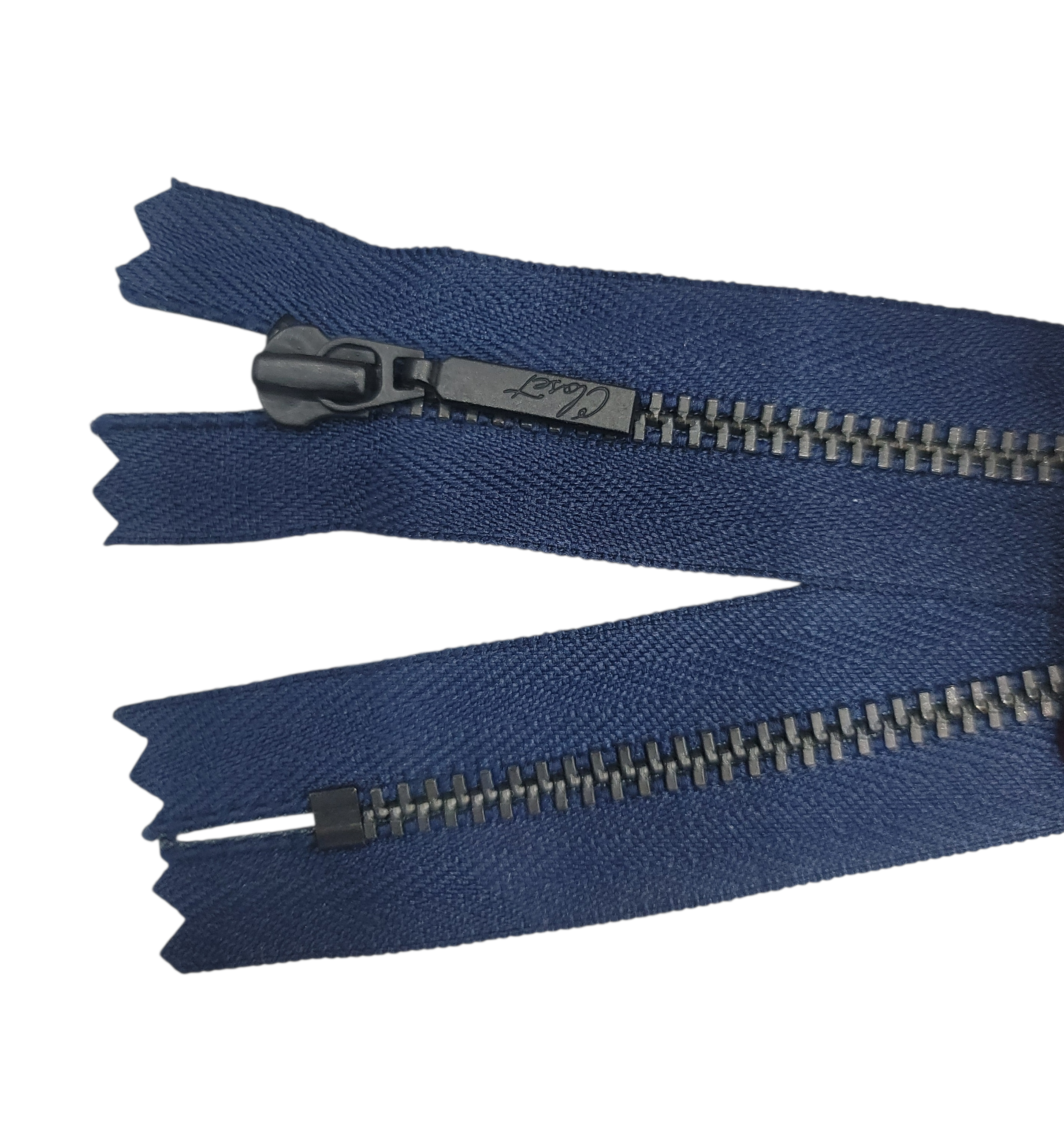 YKK Size 3 closed end black metal zipper with visible teeth and slider.