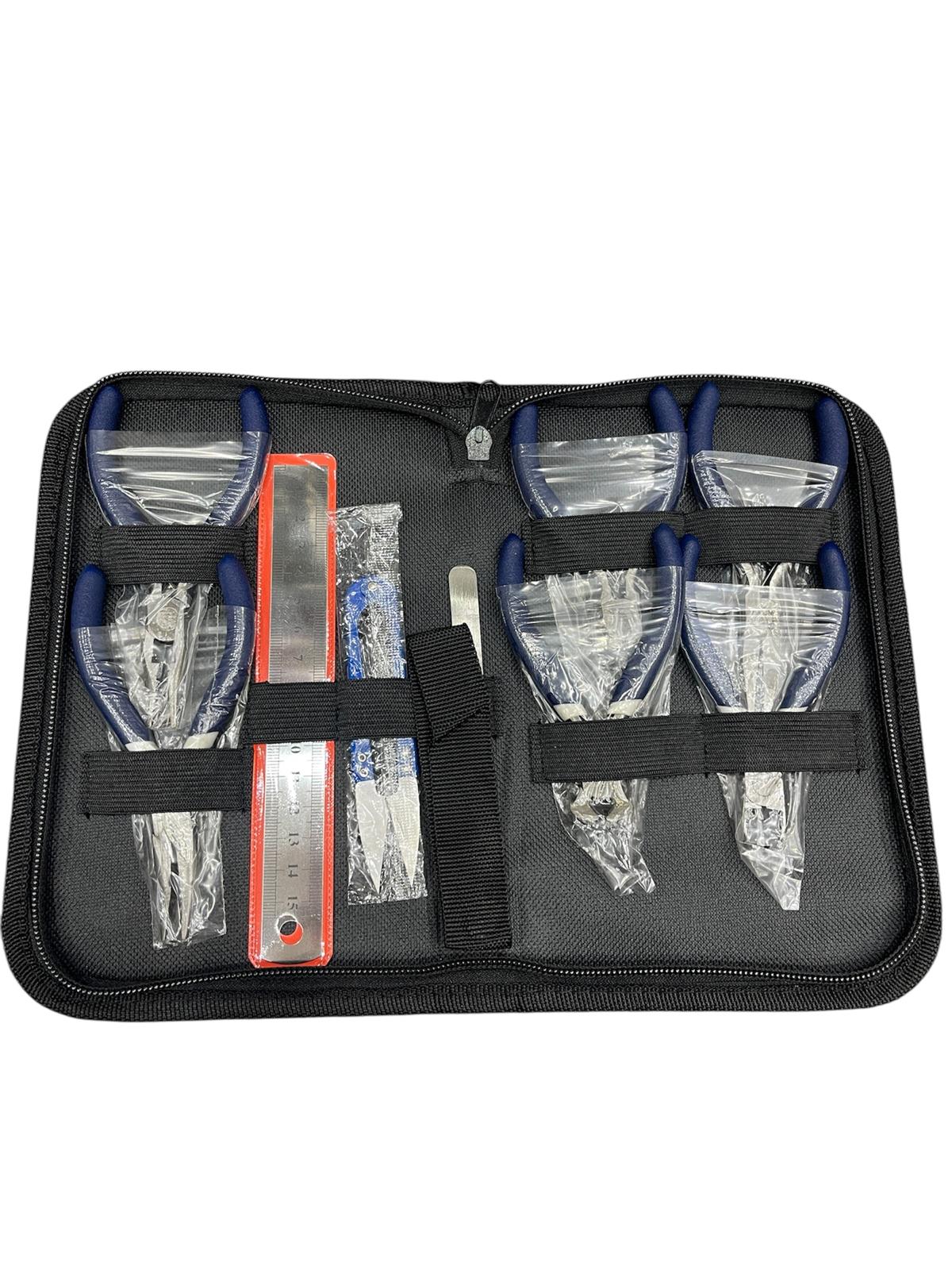 Galedi Pins 9-piece carbon steel jewelry making tool set in a black zippered carrying case.