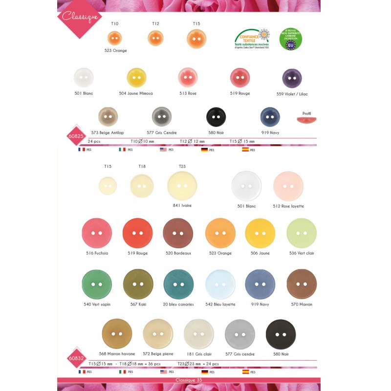 Stephanoise Satiny 2 Hole Sewing Buttons - 15mm/18mm Polyester | M60832