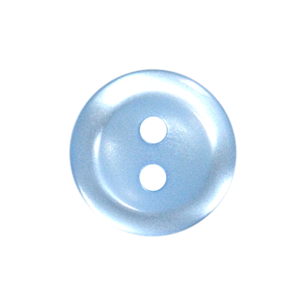 Polyester 2-hole shiny light blue button.