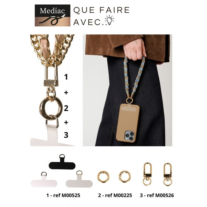 Pack of four gold metal swivel hook clips for phone straps and accessories.