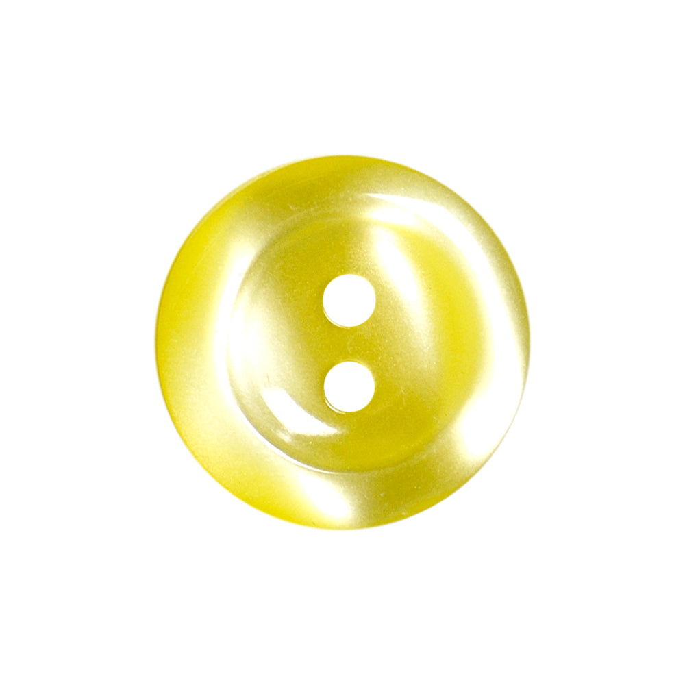 Yellow shiny polyester 2-hole button.