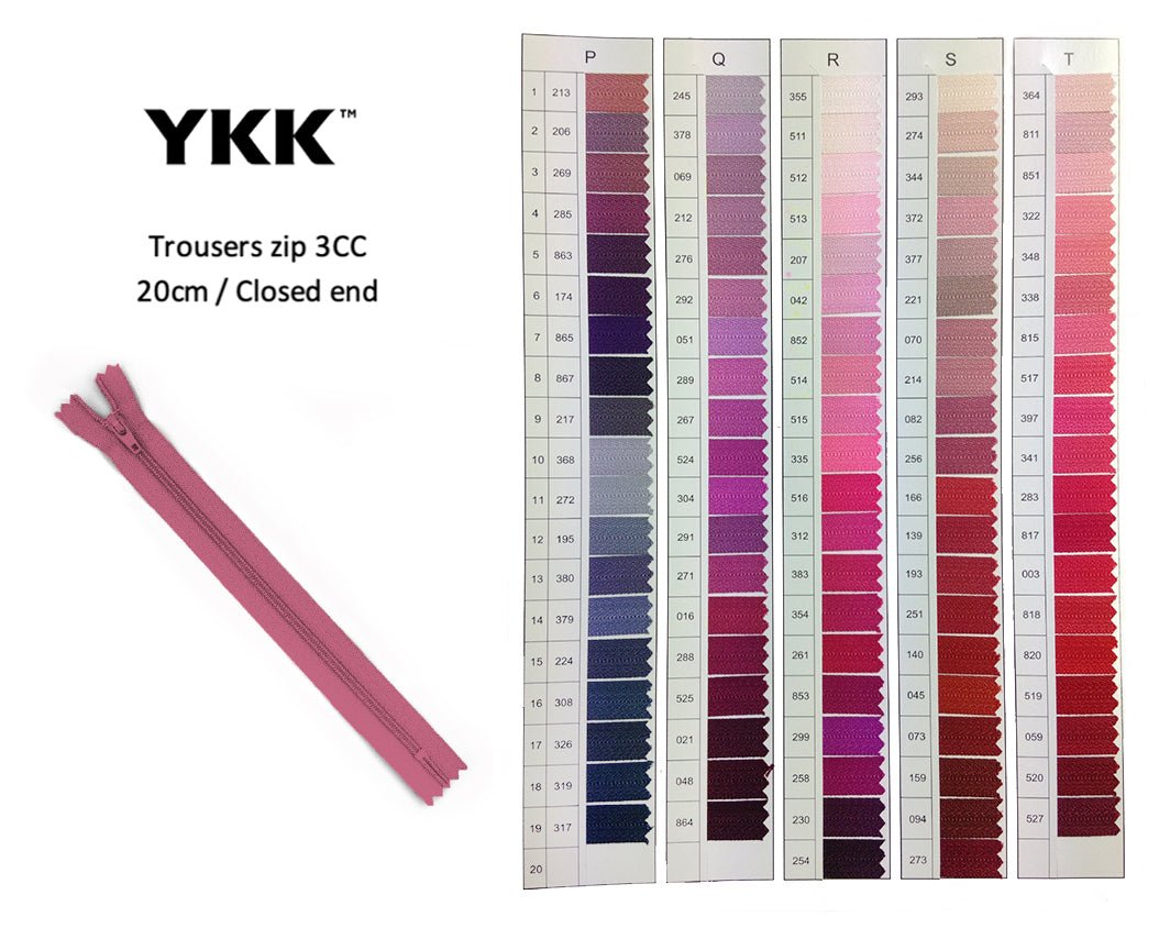 YKK Closed Ended Standard Coil 20cm Zip - SHADE CARD P to T - Galedi Pins