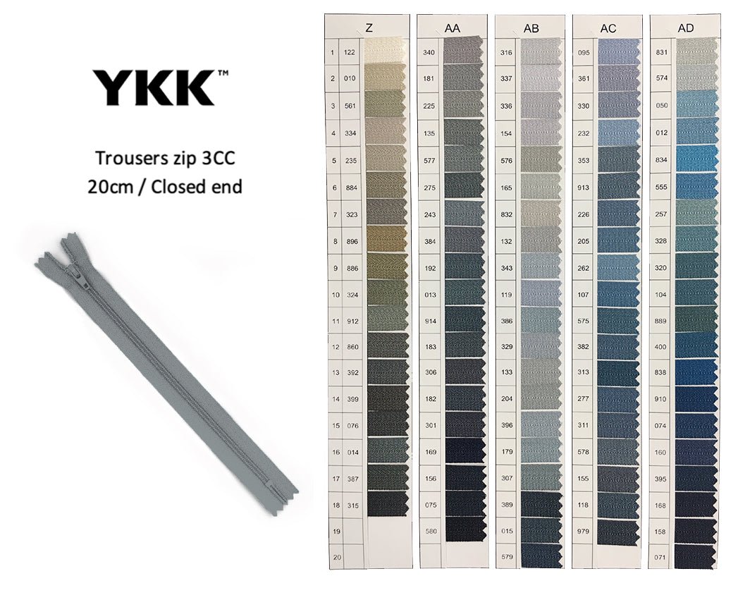 YKK Closed Ended Standard Coil 20cm Zip - SHADE CARD Z to AD - Galedi Pins