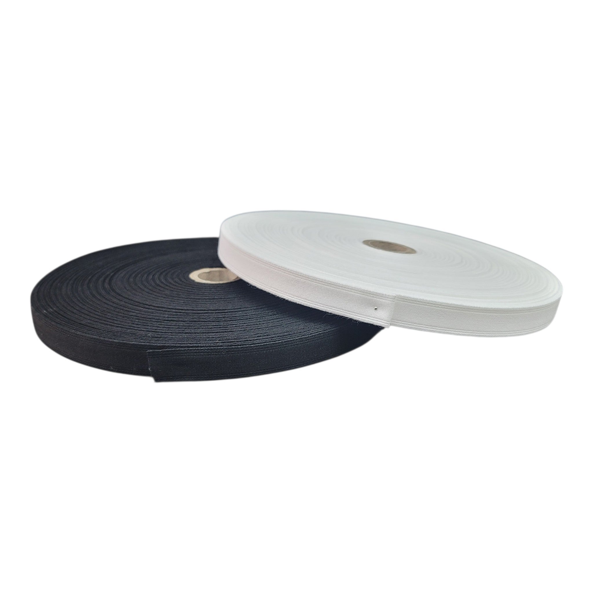Two rolls of casing for bones boning tunnel tape in black and white.