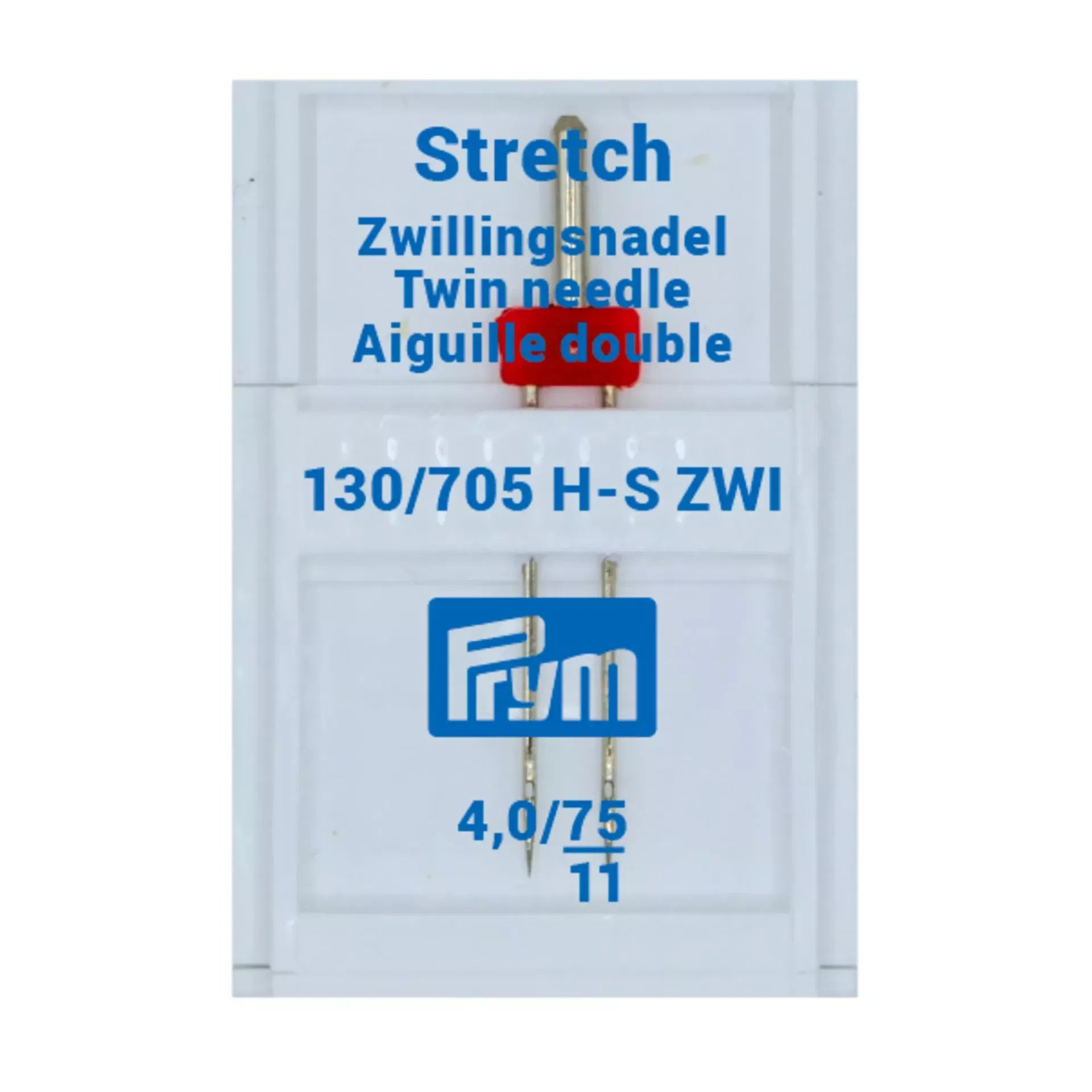 Prym Stretch twin sewing machine needles, size 4.0/75, silver.