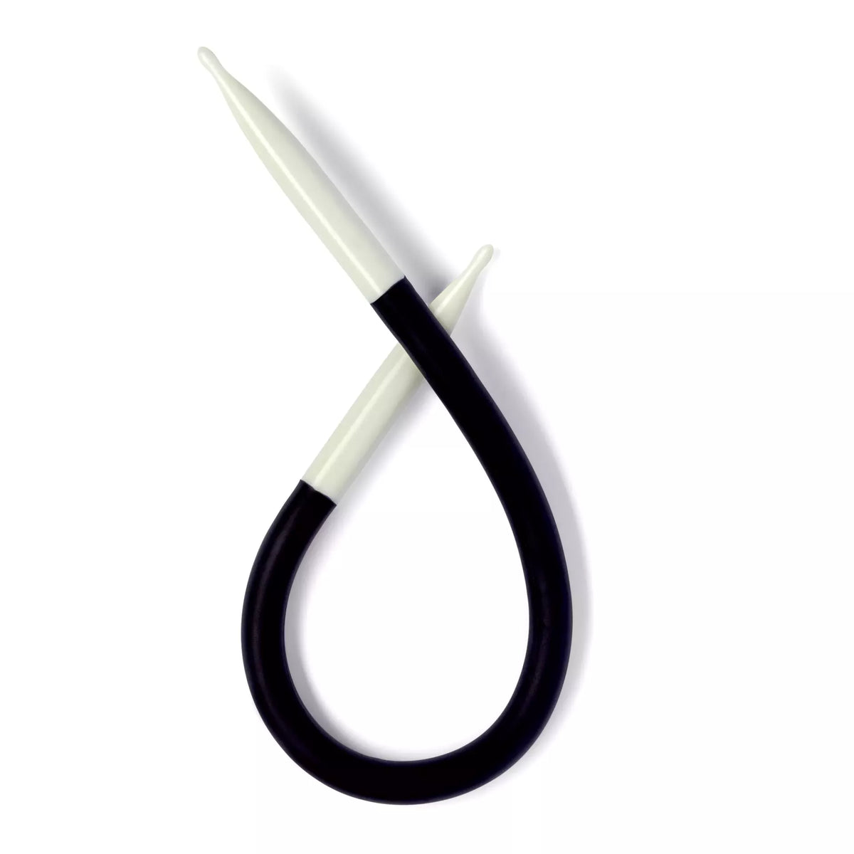 Prym Yoga cable-stitch needle, 7.0 mm, with a flexible black shaft and white drop-shaped ends.
