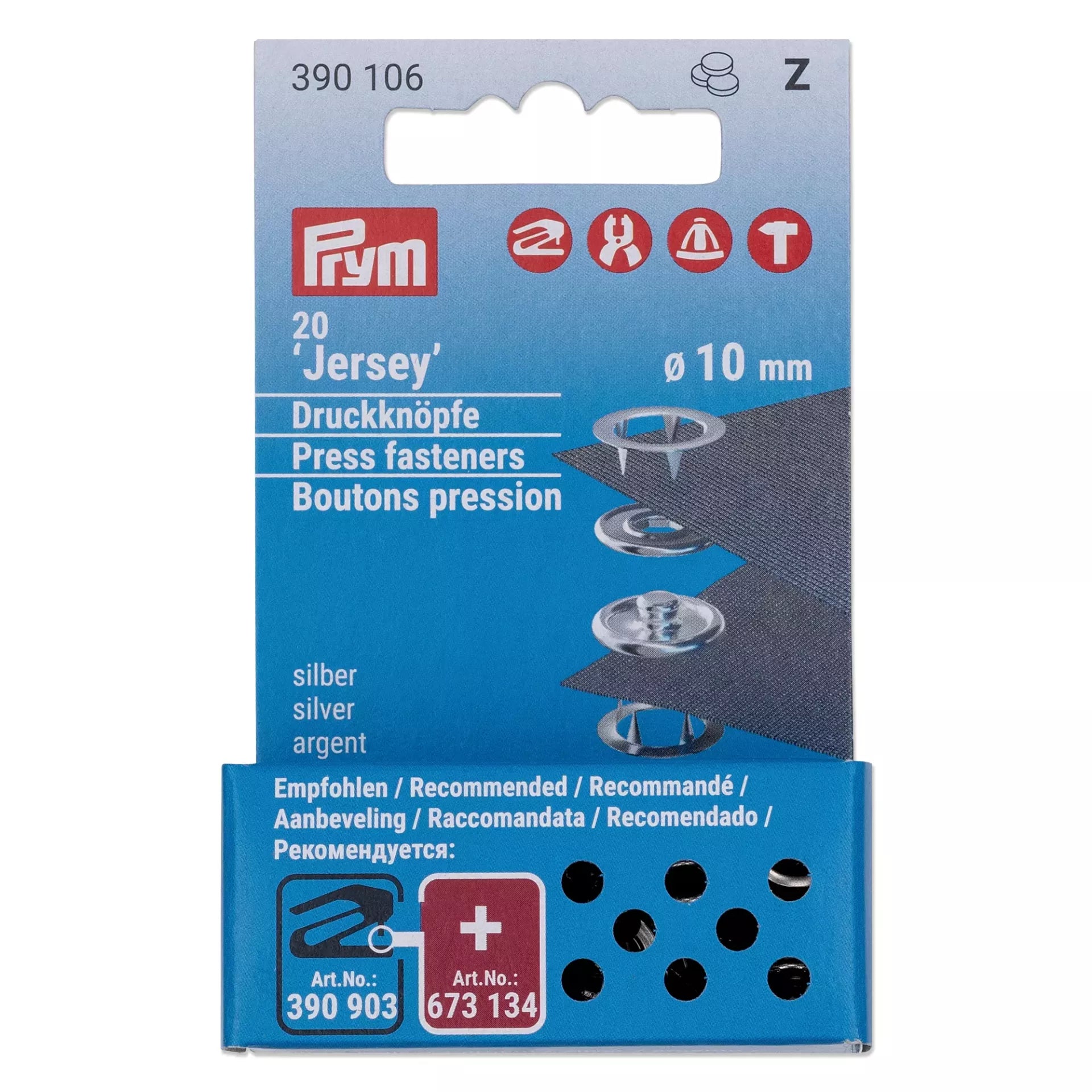 Prym Jersey non-sew press fastener refill pack, 20 pieces, 10mm, silver-coloured.