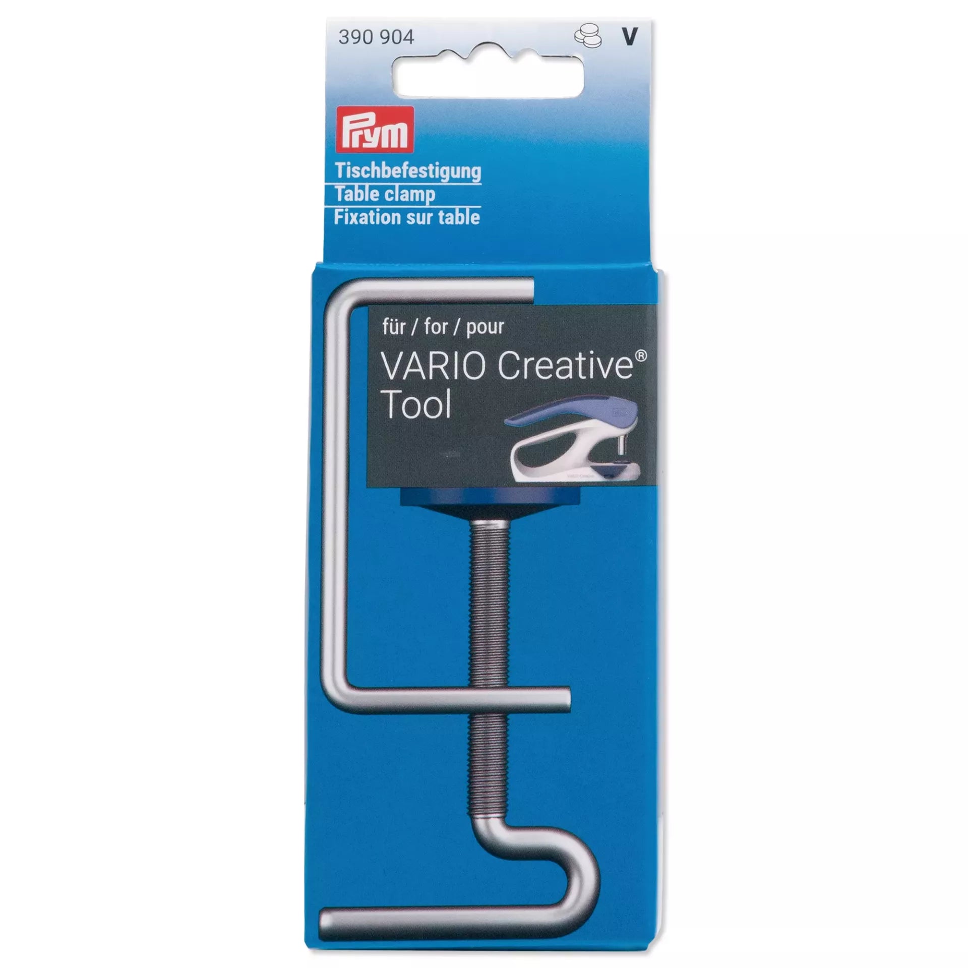 Prym Table clamp for Vario Creative Tool in blue and white retail packaging.
