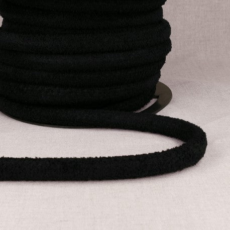 Black polyester cord with loops for bags.