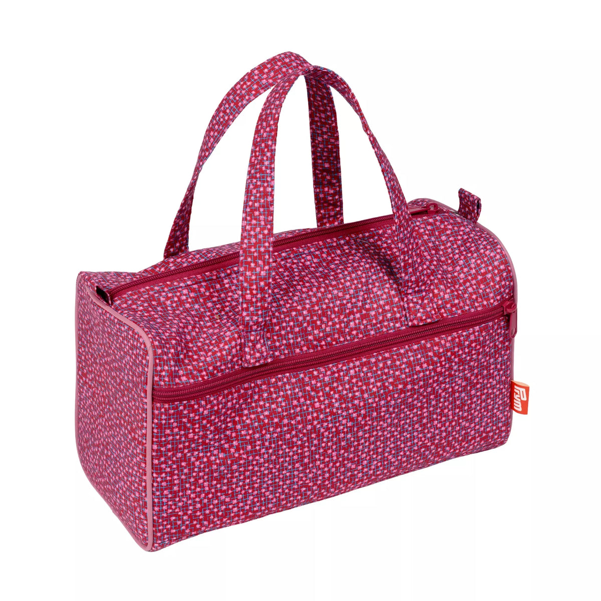 Prym project bag in burgundy cherry lacquer pattern with handles and zippered pockets.