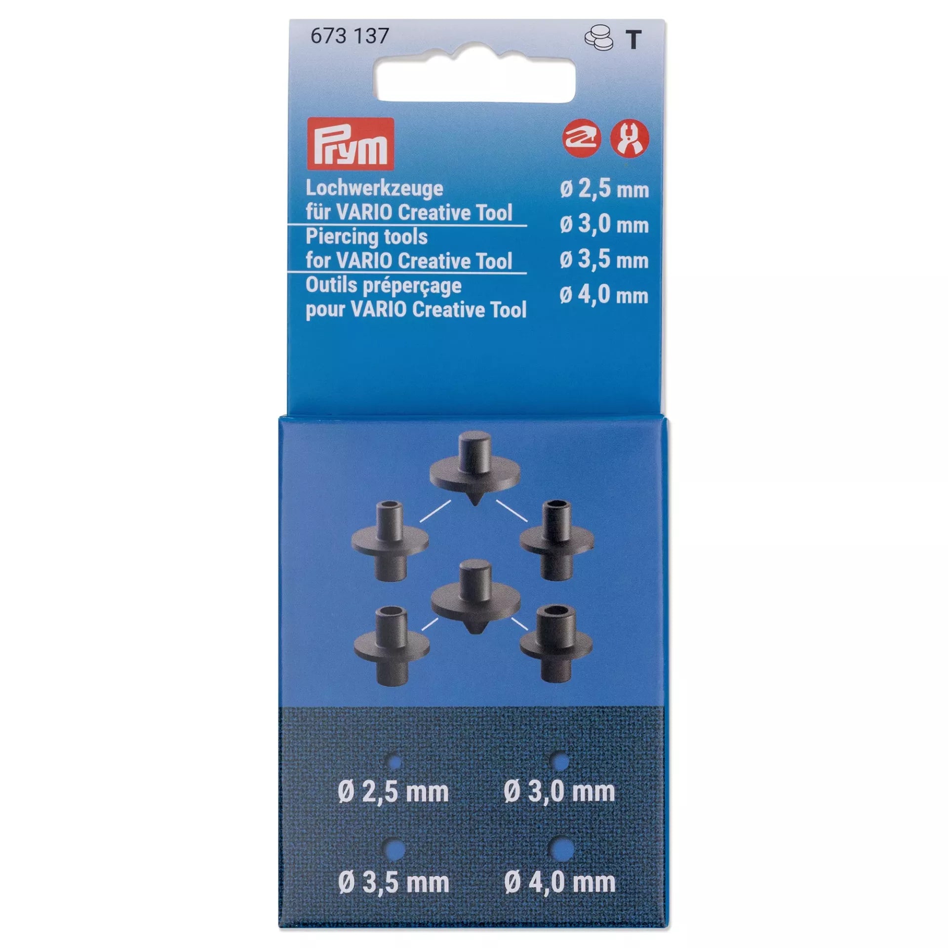 Prym Piercing tools for VARIO Creative Tool, set of 6 black metal bits for 2.5 to 4.0 mm holes.