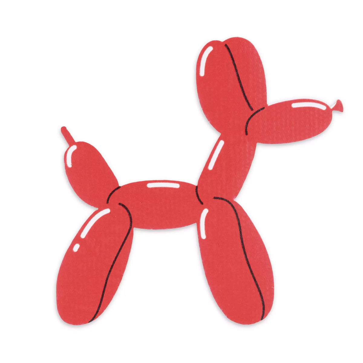 Red balloon poodle dog iron-on appliqué with white highlights and black outlines.