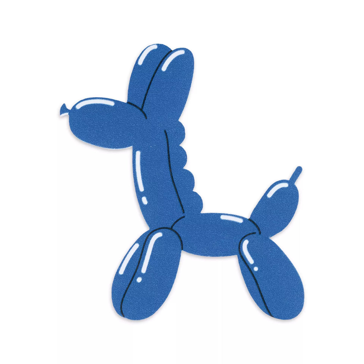Blue balloon animal poodle iron-on appliqué with white highlights and a textured finish.
