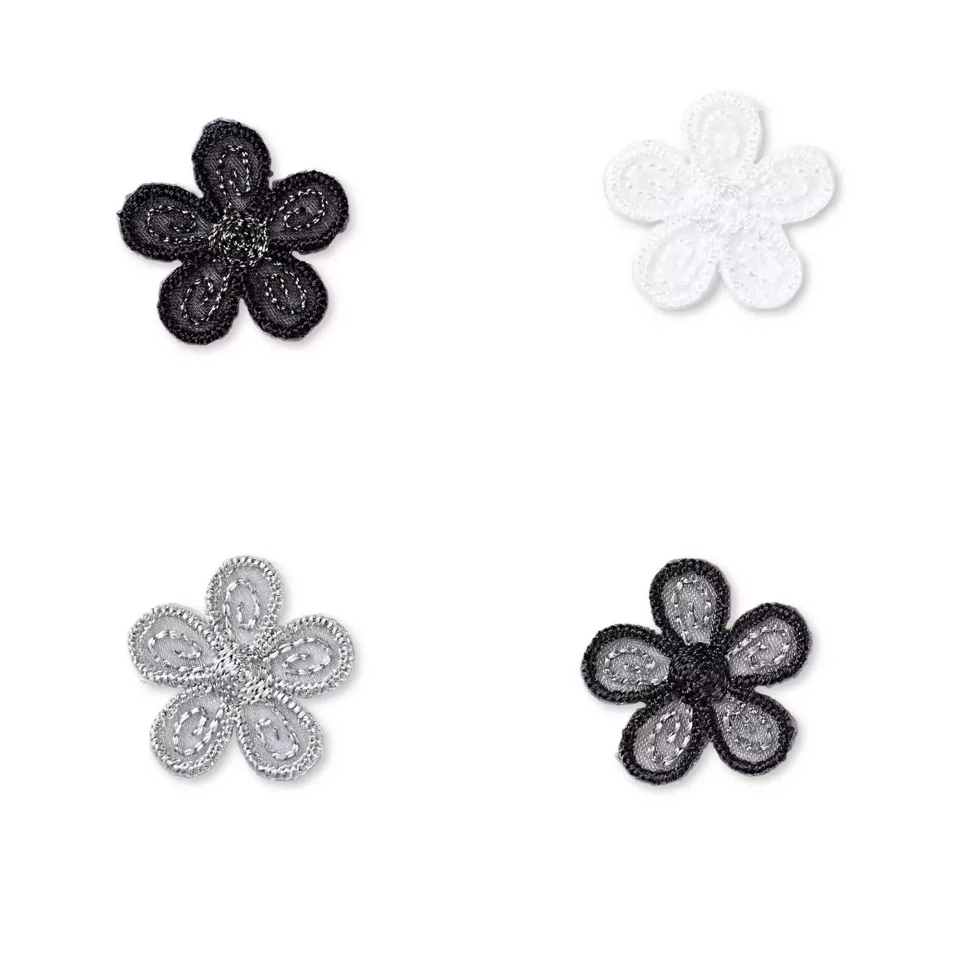 Prym Applique self-adhesive, iron-on Flowers black/light grey/ Patch Patches