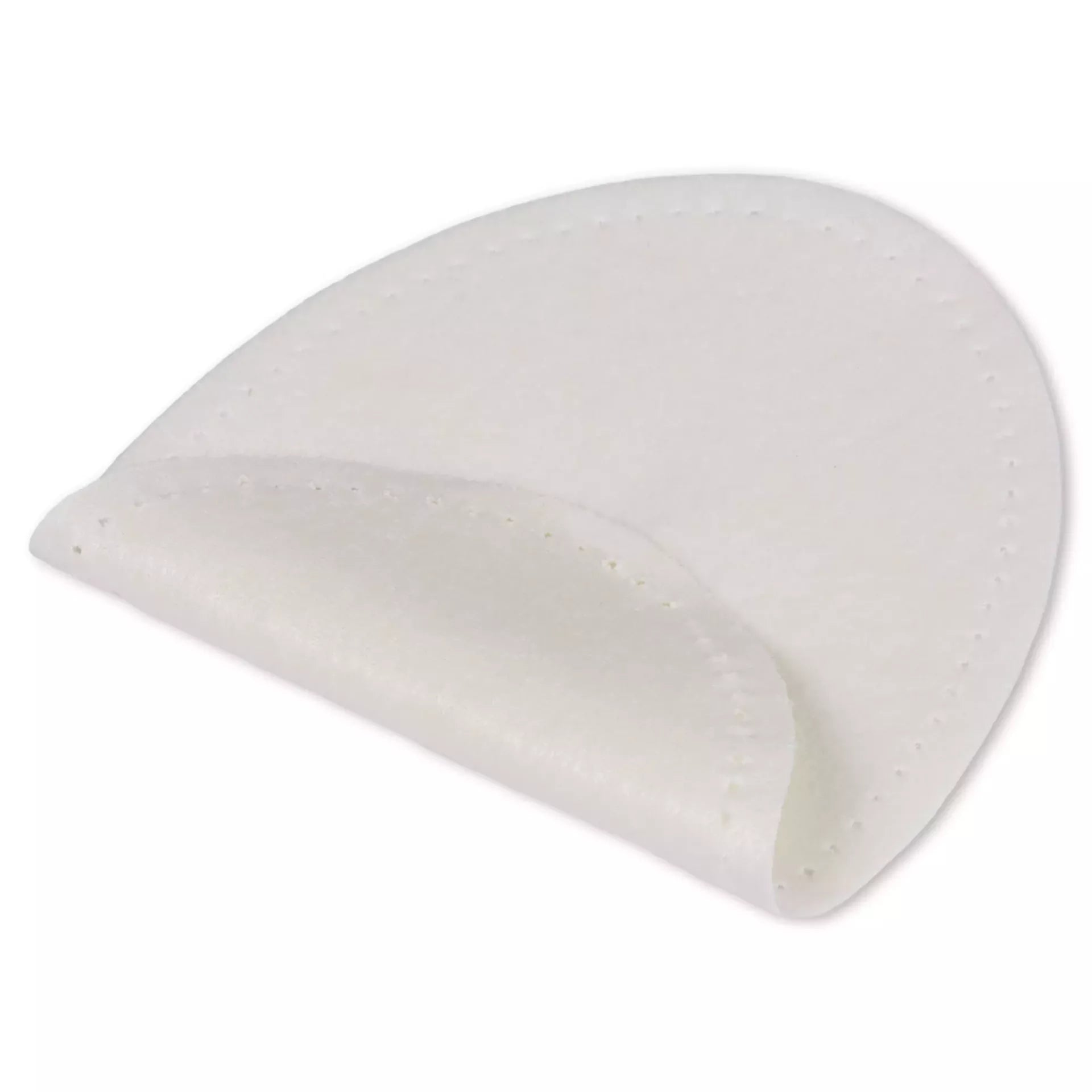 A white, oval-shaped iron-on patch with a pre-punched stitched border.