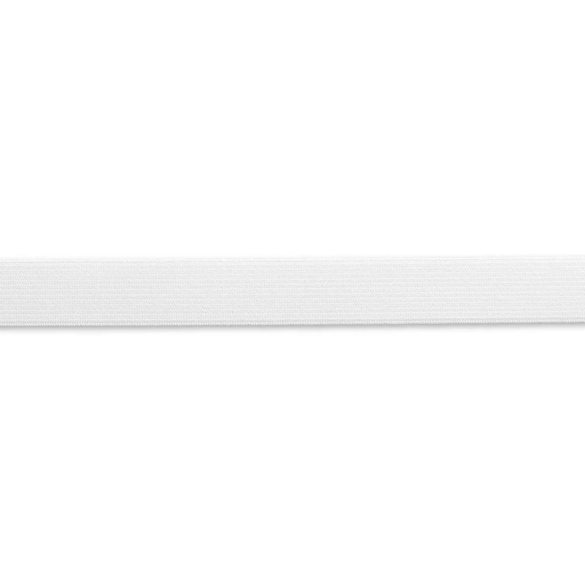 Soft white elastic tape, 30mm wide, for sewing waistbands and garments.