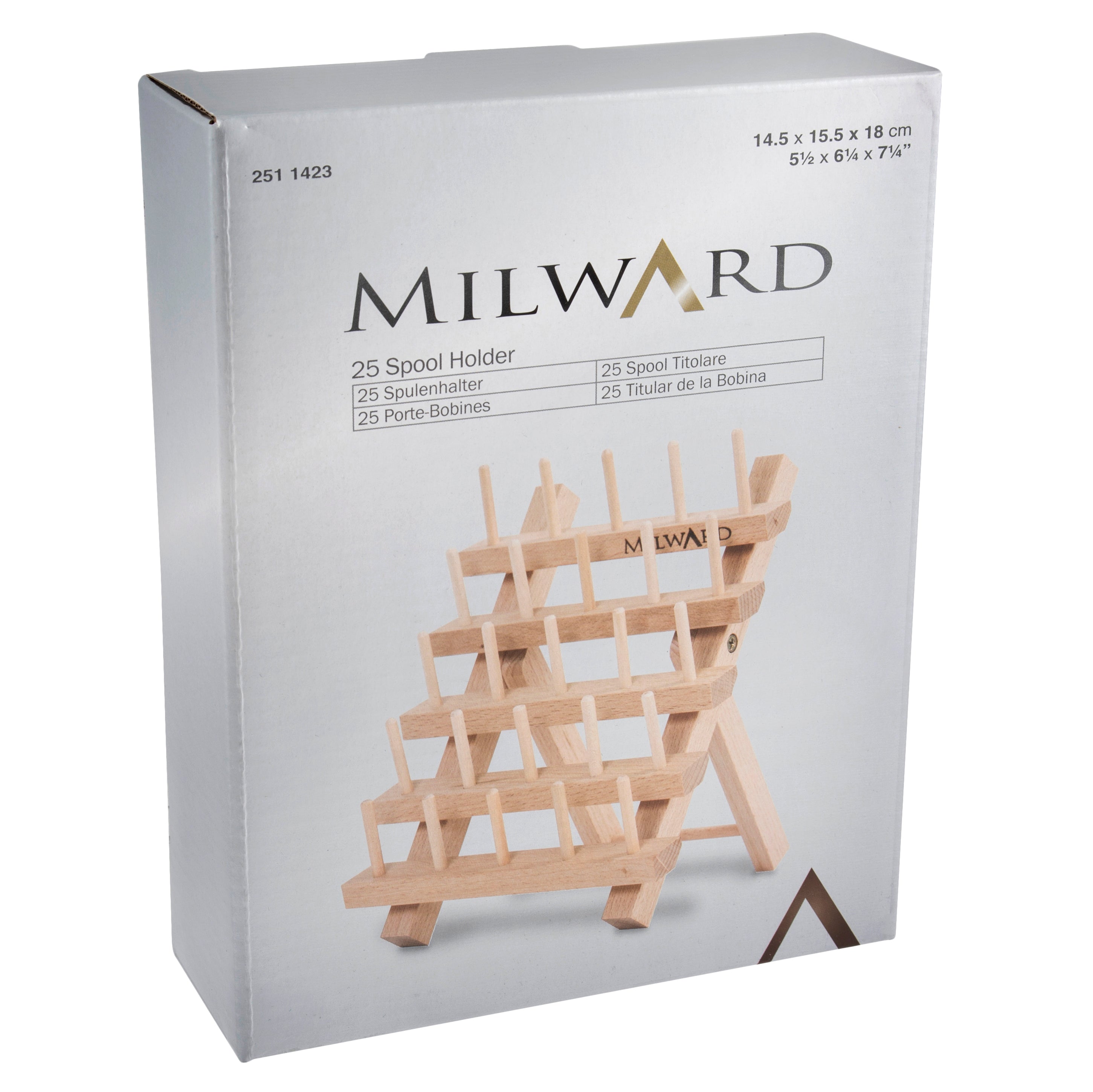 Milward 25 Spool Holder made of beech wood in its original packaging.