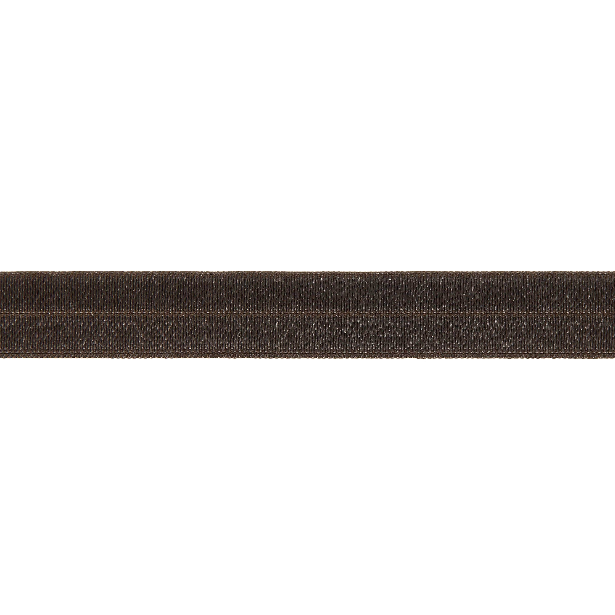 Black 15mm fold-over elastic with a central crease for sewing and dressmaking.