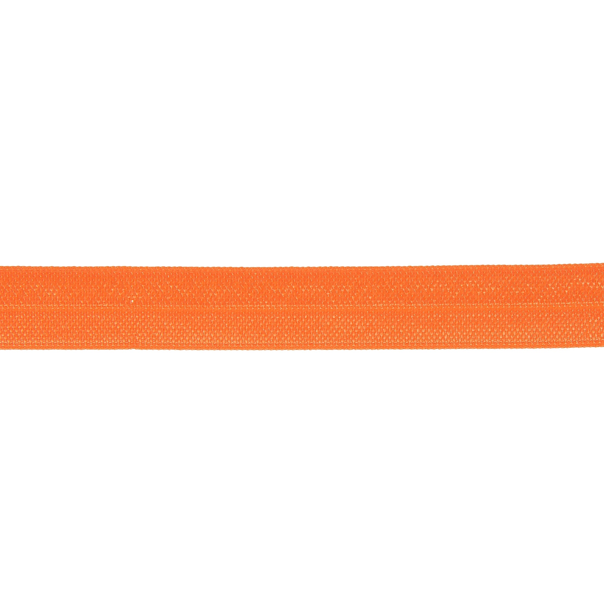 Orange fold-over elastic ribbon, 15mm wide, showing a textured woven finish.