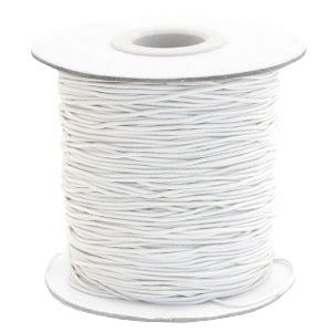 Spool of white Beadalon elastic cord for jewelry making on a white background.