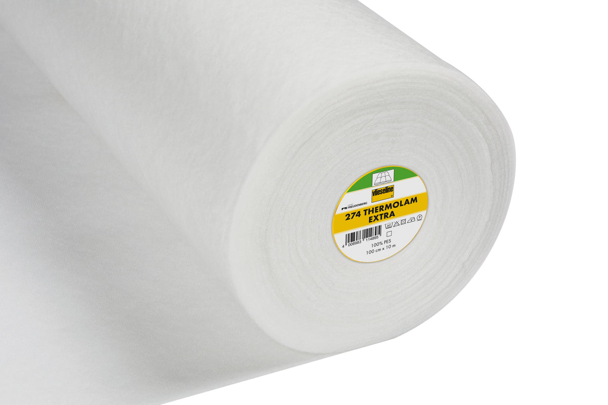 Roll of white Vlieseline 274 Thermolam Extra heavy-loft sewable batting for heat-resistant projects.