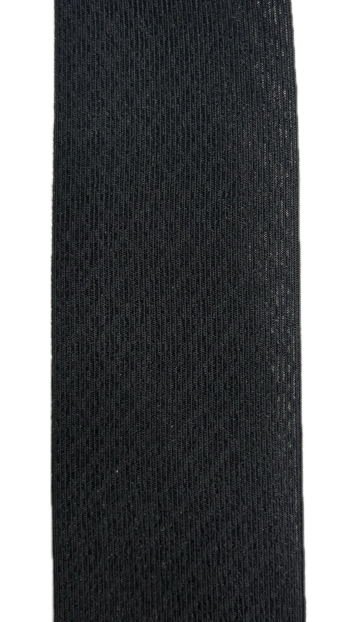 A close-up view of a black mesh stretch belt made of nylon and polyurethane.
