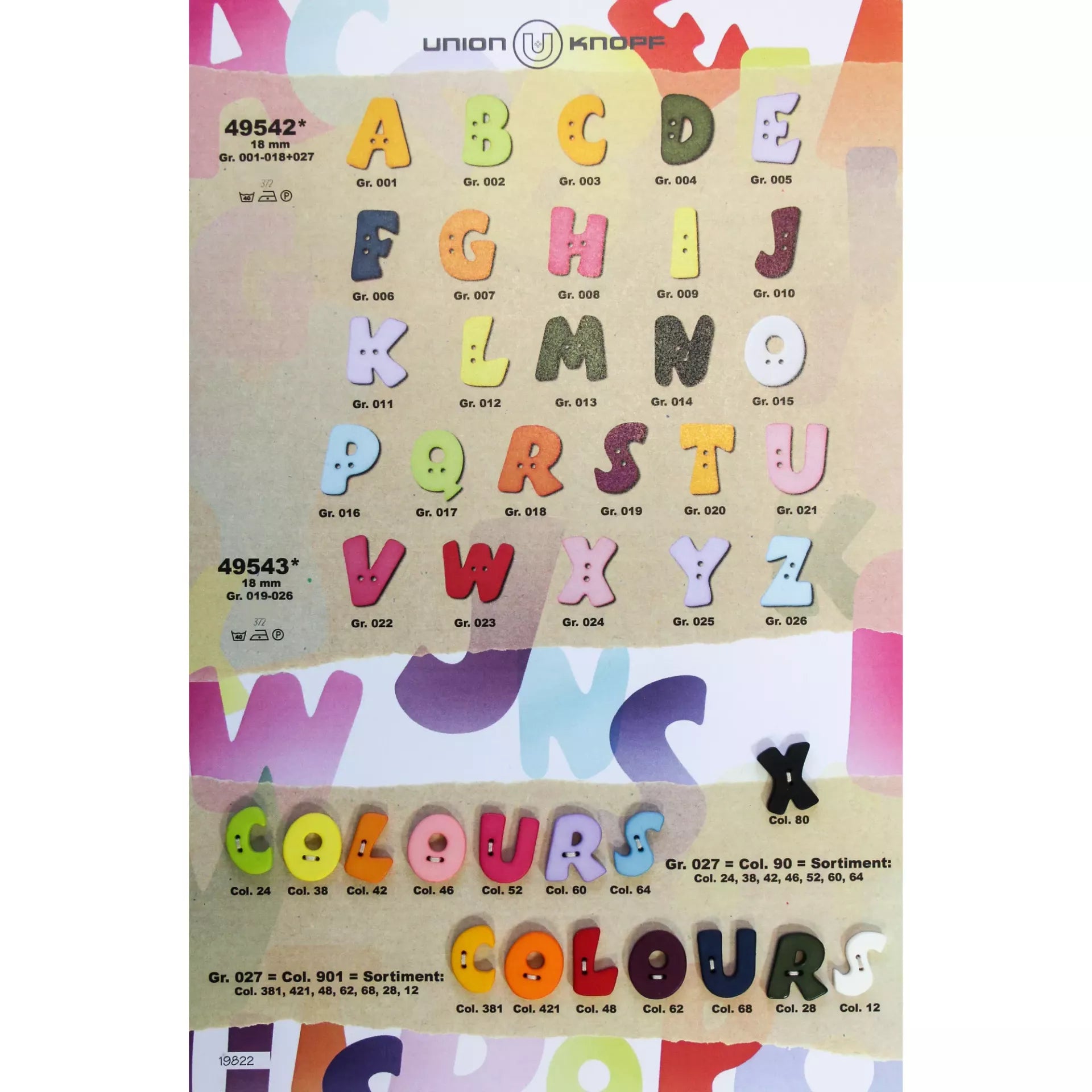 Union Knopf Multicolor Letter Button 18mm – Polyamide Craft Accessory