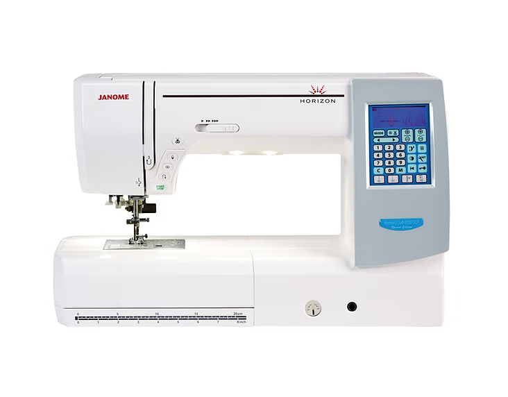 Janome Horizon MC8200QCP computerized sewing machine with a digital display and keypad.