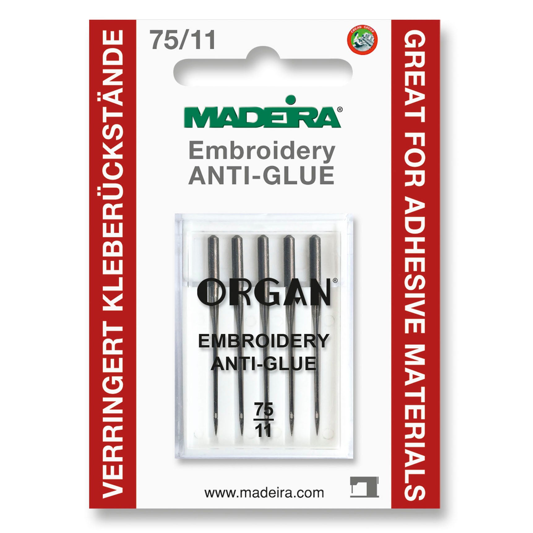 Madeira Sewing Machine Embroidery Needles – Anti-Glue, Size 75/11