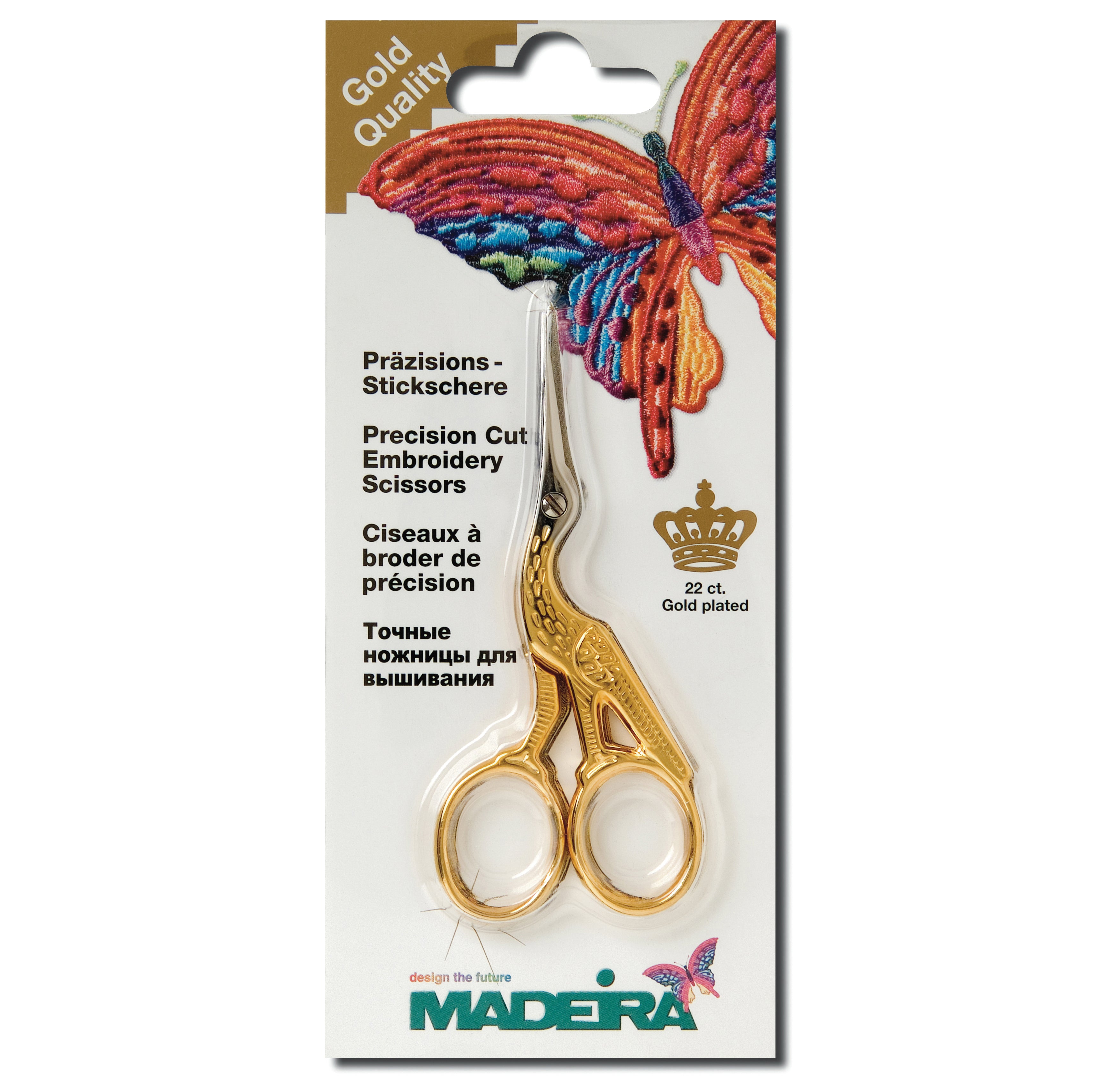Madeira Precision Cut Embroidery Scissors – Gold-Plated Stork Style, 9cm