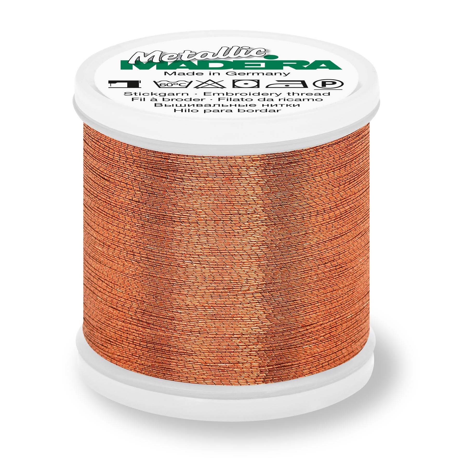 Spool of Madeira Metallic No.40 embroidery thread in copper, 200m.