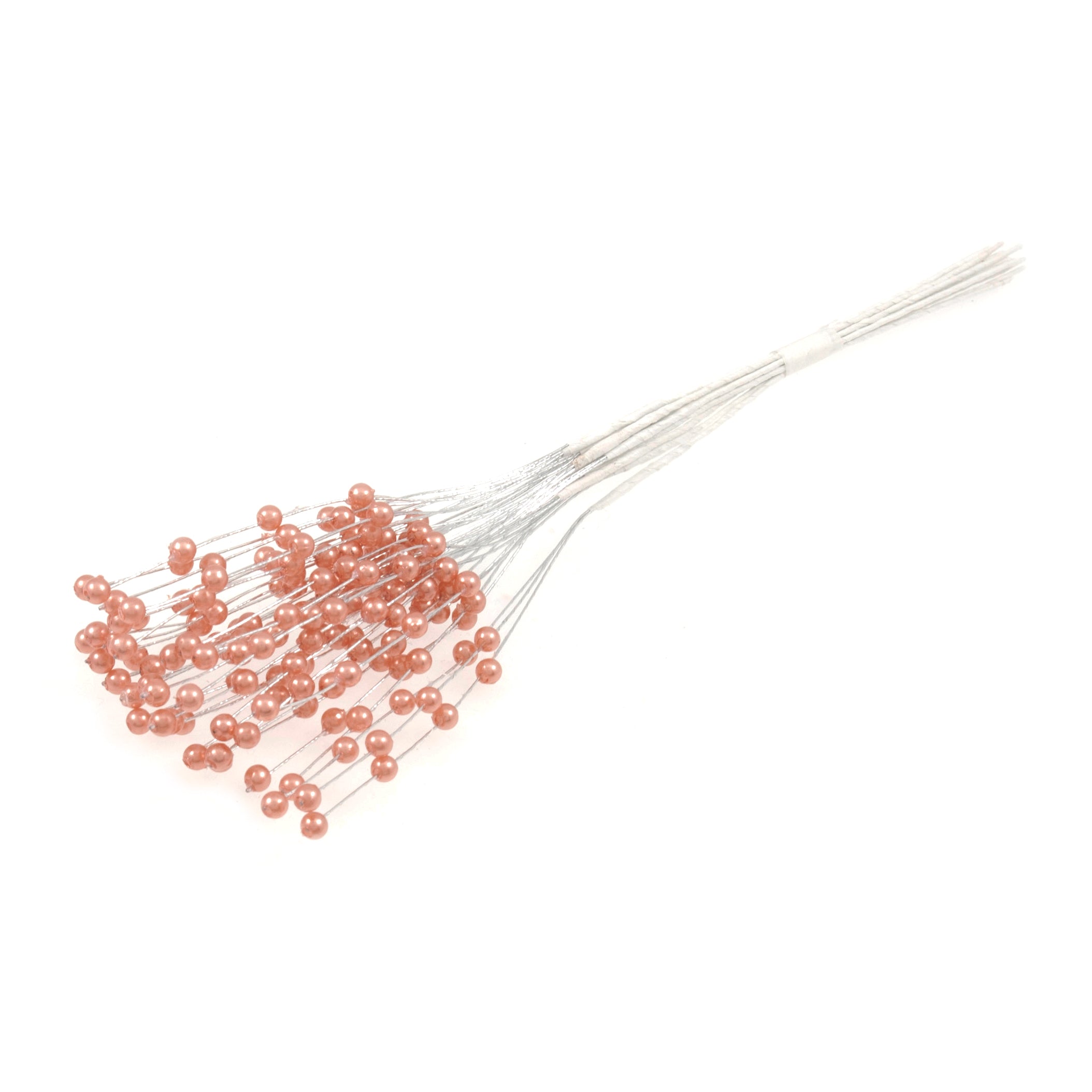 Rose gold 6mm pearl beads on silver wire picks, pack of 12.